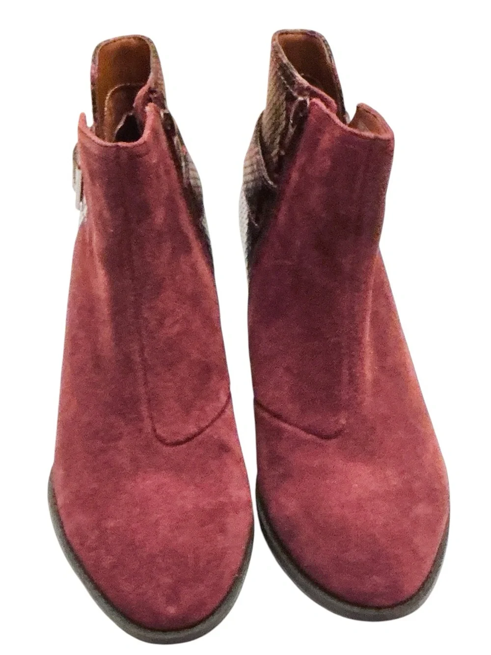 VIONIC Naomi Burgundy Suede Snakeskin Ankle Boots Size 7.5